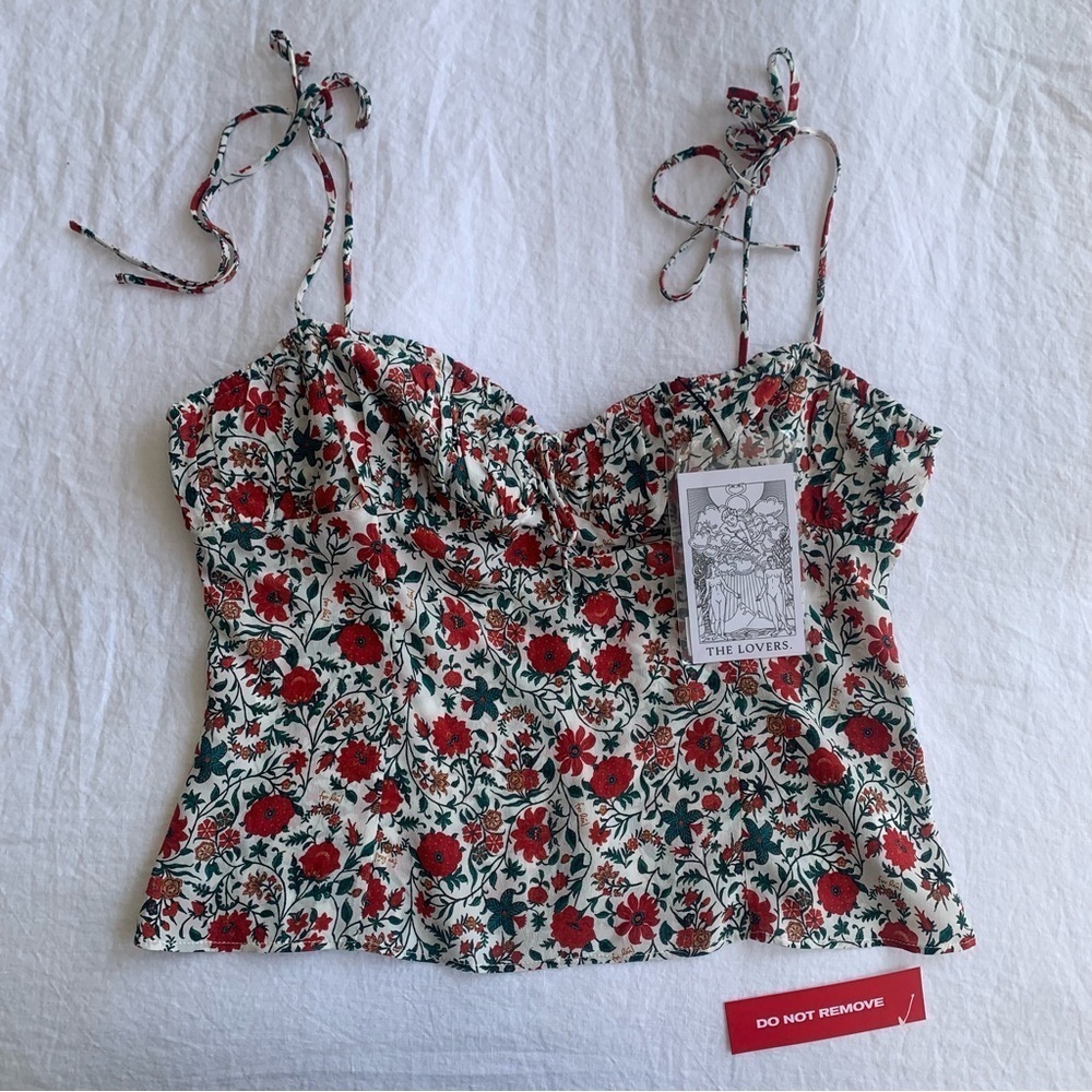 NWT Realisation Ana Ruched Tie Strap Cami Tank Bustier Top White Batik Floral